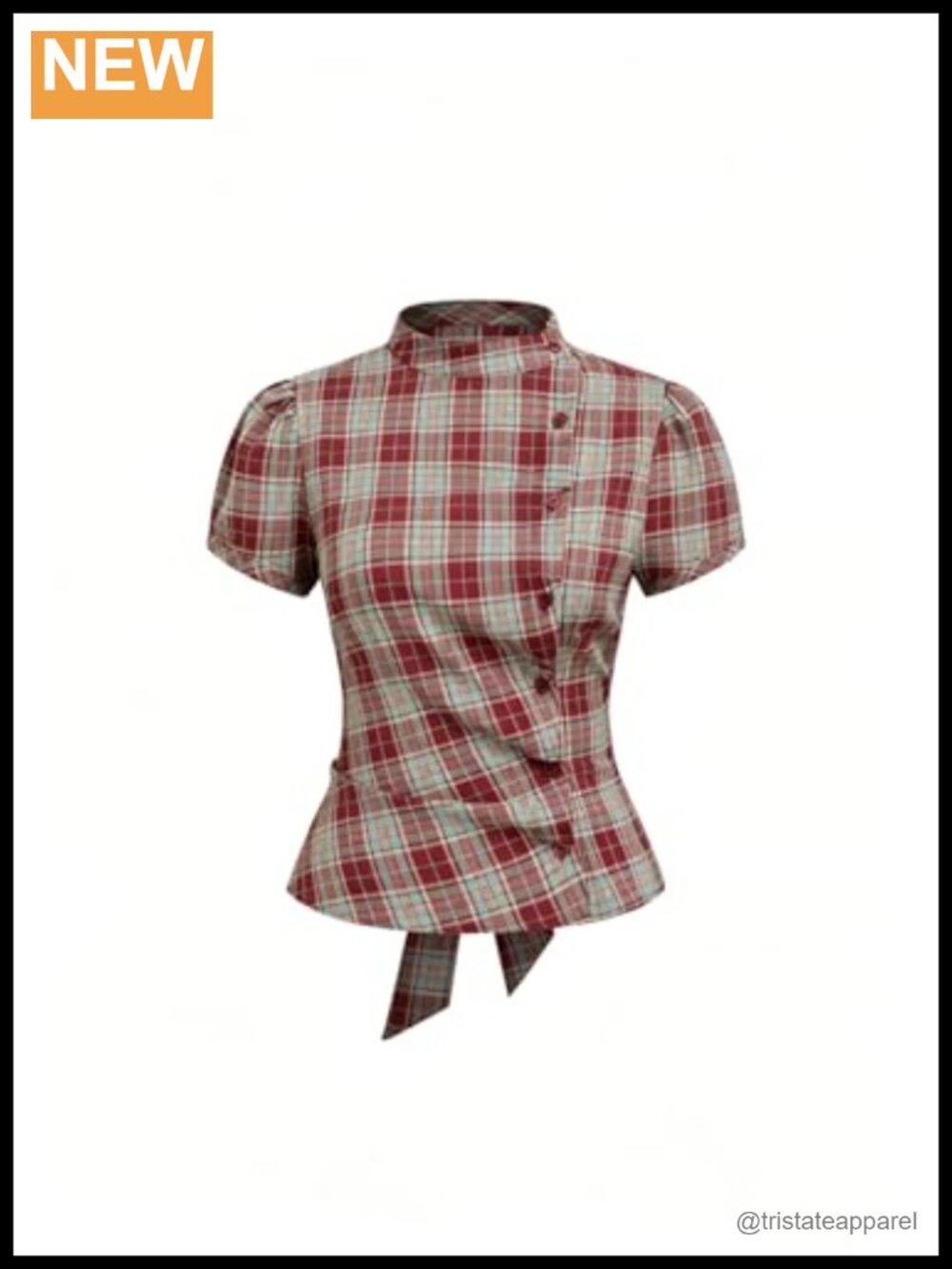 Y2K Cropped Plaid Button Down Shirt Tie Back Puff Sleeve Summer Top